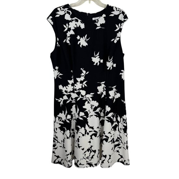 London Times Career Sheath Dress A Line Size 16 Floral Ivory Cream Black Midi - Picture 1 of 8